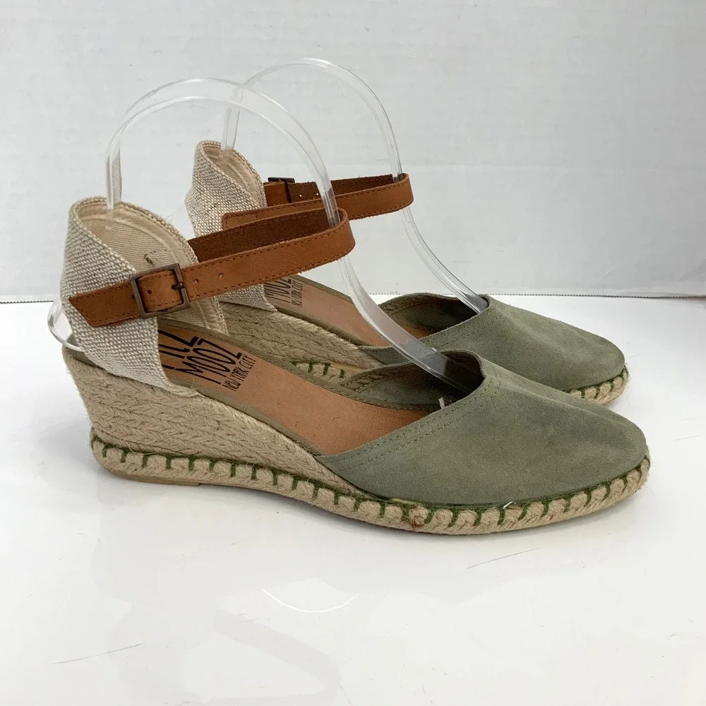Miz Mooz EU 40/US 9 Malena Sage Green Suede Espadrille Wedges Ankle Strap